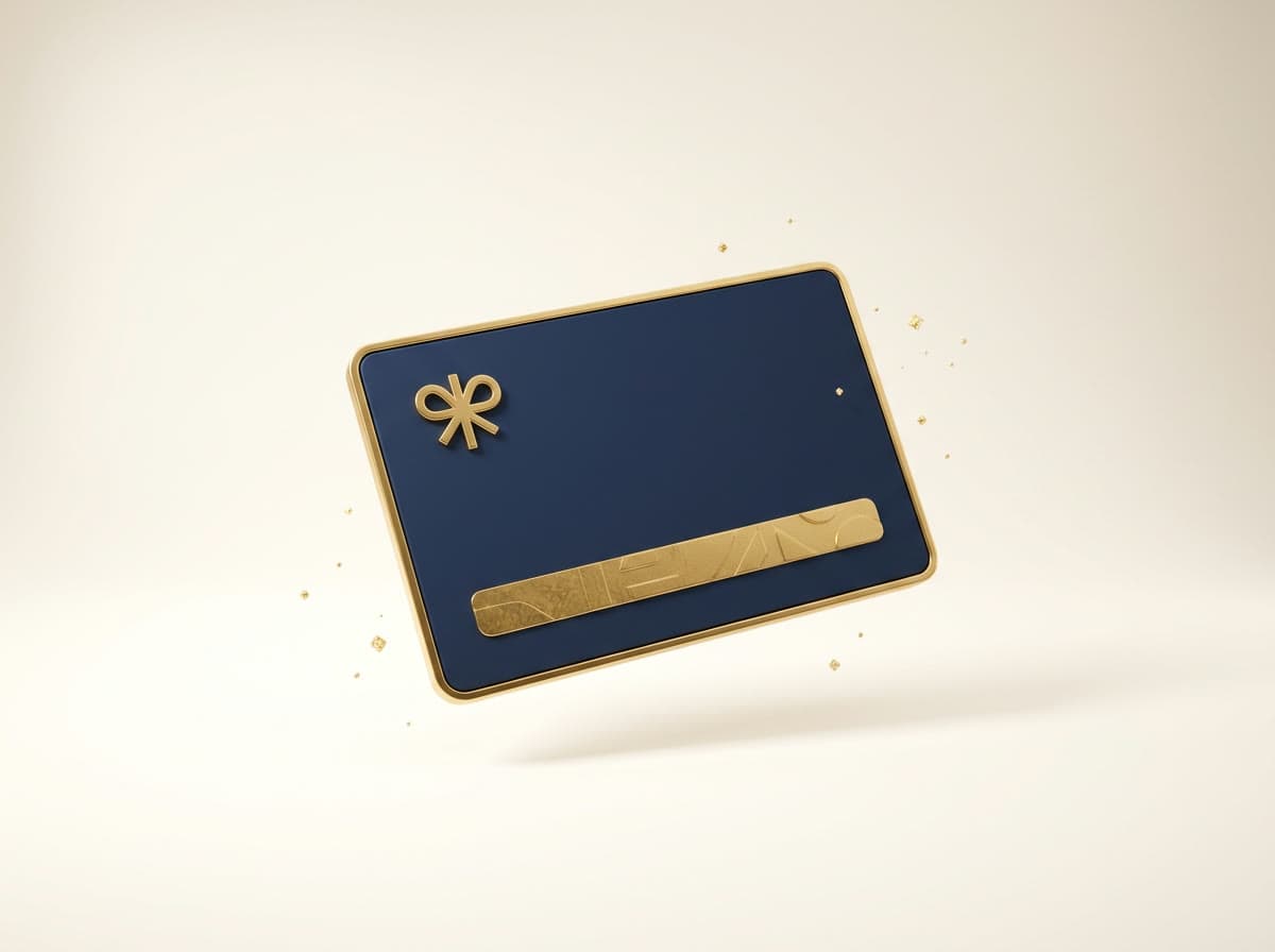 A navy and gold digital gift card, floating